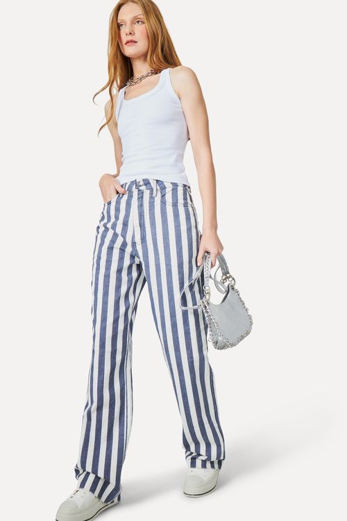 Calca Sarja Wide Leg Anny Stripe