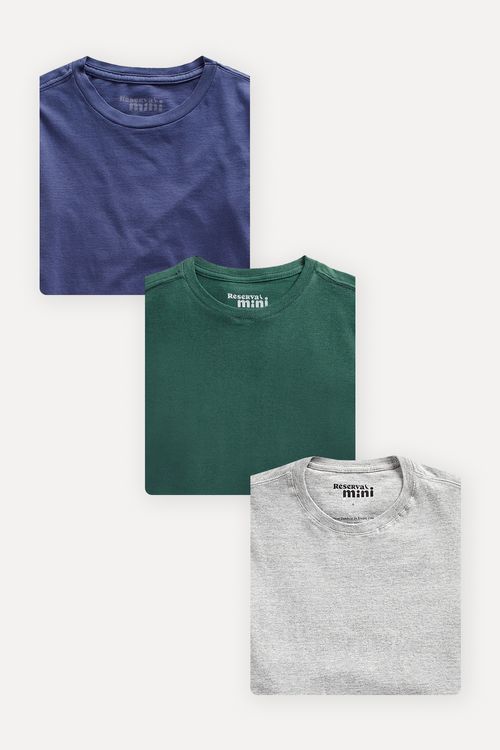 KIT 3 CAMISETAS BASICAS AZUL, VERDE E CINZA RESERVA MINI