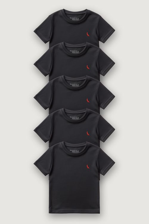 KIT 5 CAMISETAS MINI BRASA PRETA PICA PAU BORDADO