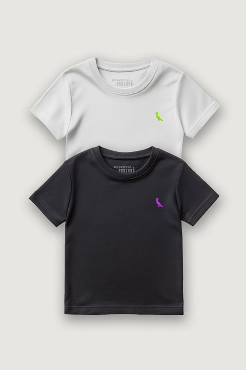 Kit 2 Camisetas Mini Bordado Neon